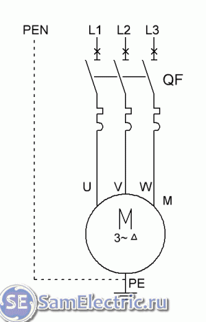 3 Подключение двигателя через автоматический выключатель
