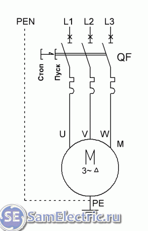 4 Подключение двигателя через ручной пускатель