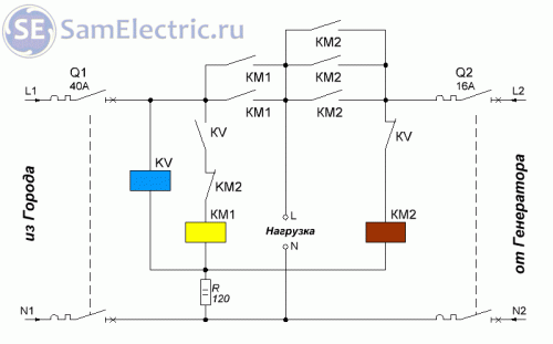 2 Подключение генератора - схема АВР