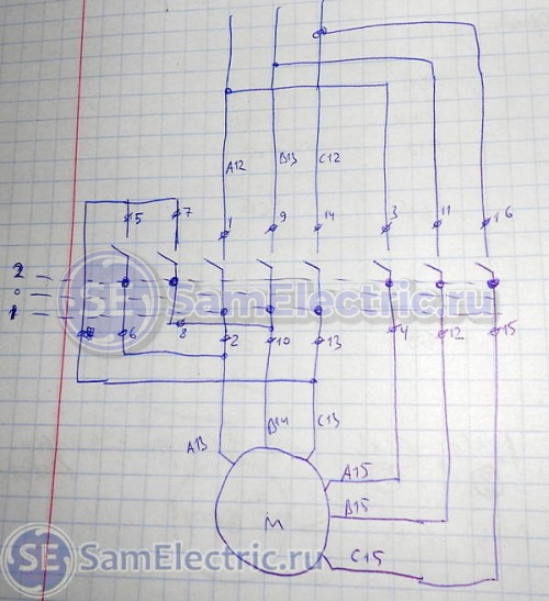 Реальная схема включения двухскоростного двигателя токарного станка УТ16П