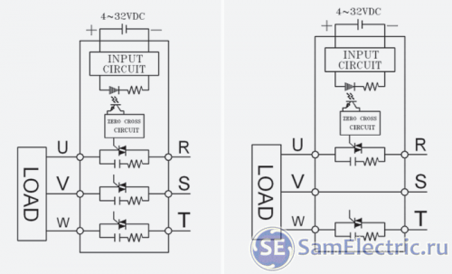Трехфазное твердотельное реле, схема подключения.