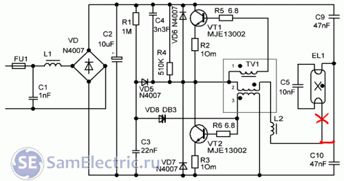 Переделка схемы энергосберегающей лампы