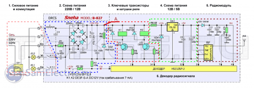 Схема контроллера светодиодной люстры, разбитая на части для легкого понимания