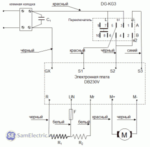 Фен Интерскол ФЭ-2000. Плата DB230V. Схема соединений