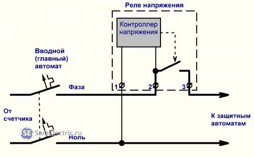 Схема включения реле напряжения