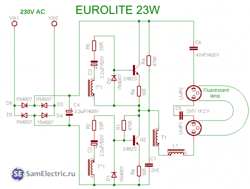 схема энергосберегающей лампы на 23 вт
